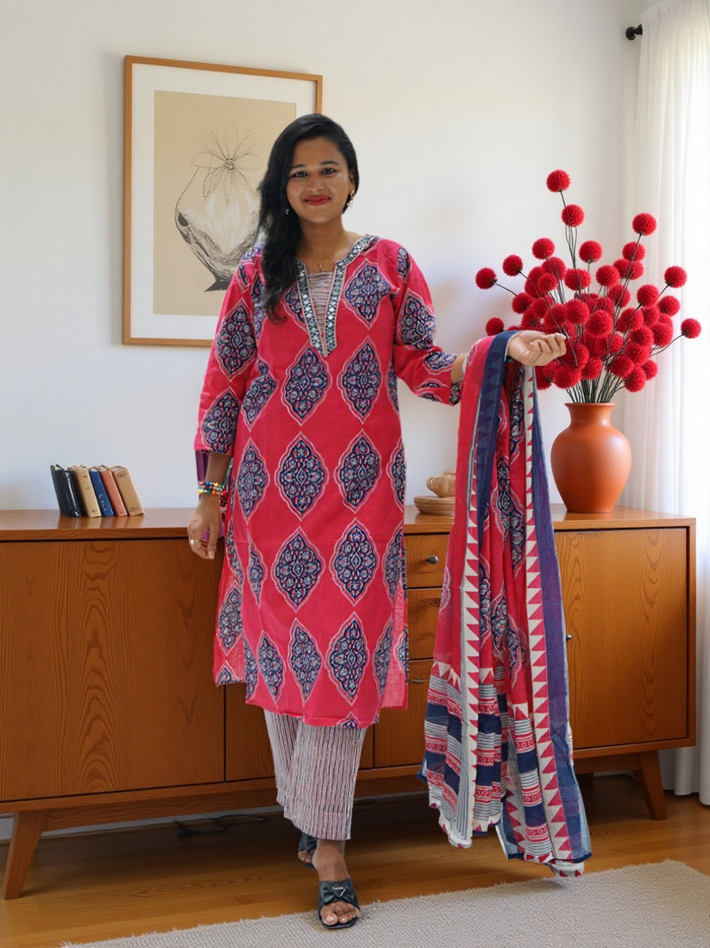 Cotton 3 Pcs Bottom Dupatta Set