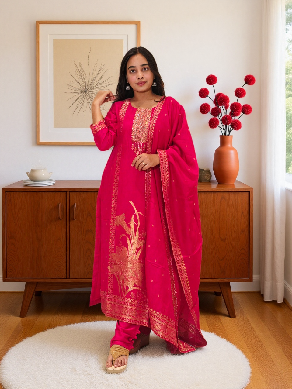 Raspberry pink Salwar Straight Cut