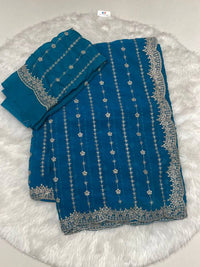 Teal Blue Space Silk Saree
