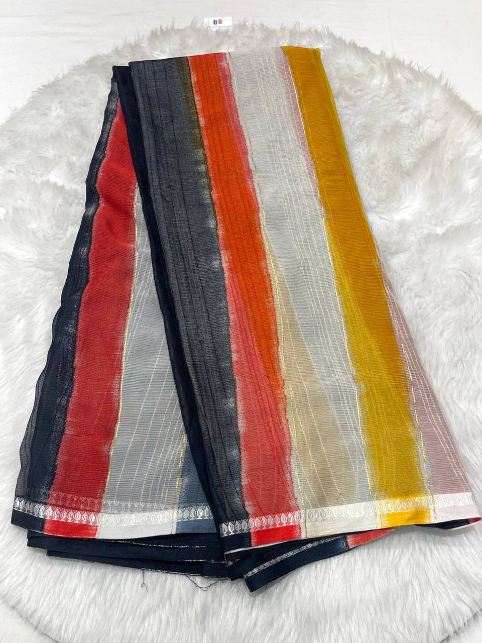 Multicolour Rainbow Stripe Chiffon Saree