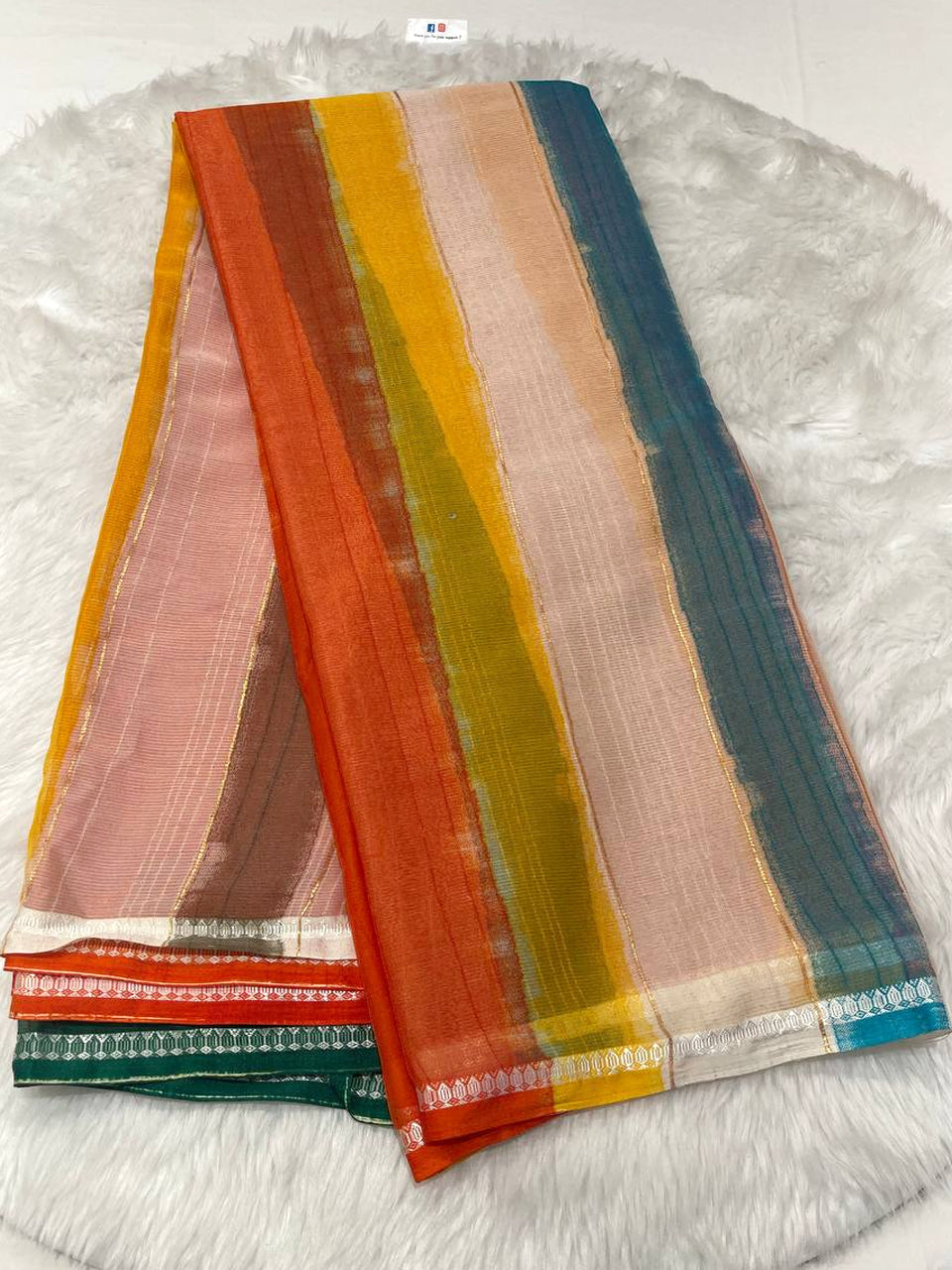 Multicolour Rainbow Stripe Chiffon Saree