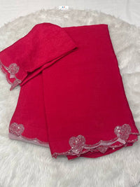 Chiffon Crape Heart Cut Work Saree