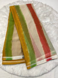 Multicolour Rainbow Stripe Chiffon Saree