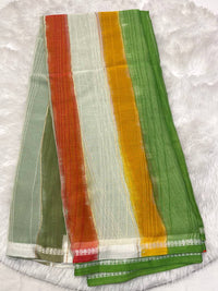 Multicolour Rainbow Stripe Chiffon Saree