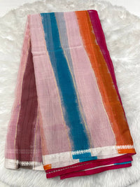 Multicolour Rainbow Stripe Chiffon Saree
