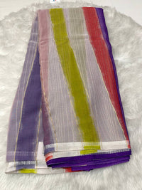 Multicolour Rainbow Stripe Chiffon Saree