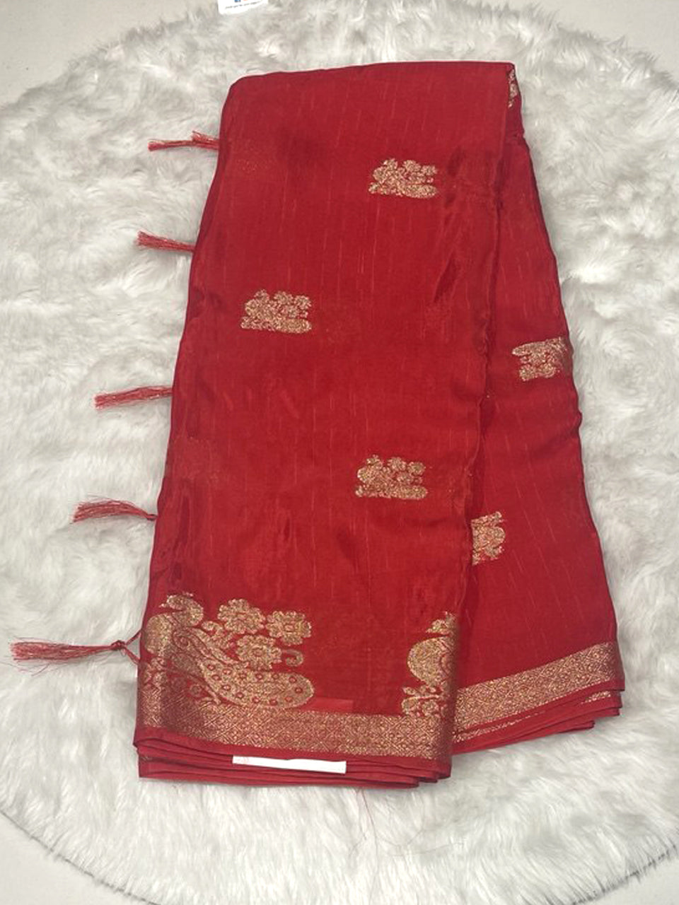 Crimson Peacock Chinon Silk Saree