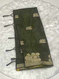 Crimson Peacock Chinon Silk Saree