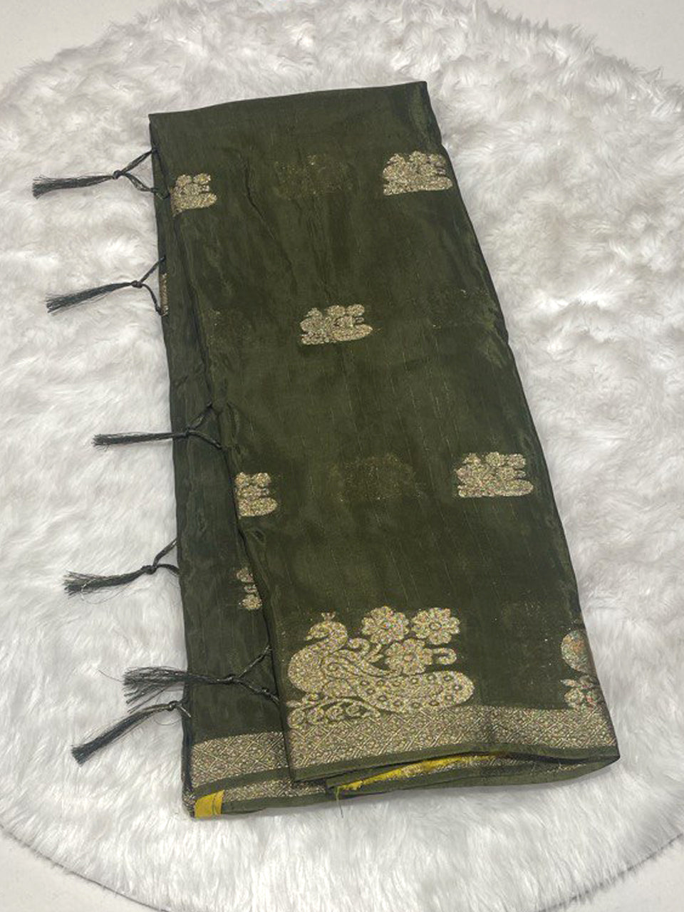 Crimson Peacock Chinon Silk Saree