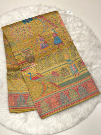 Mustard Yellow Cora Fancy Saree with traditional Meenakari weaving for weddings