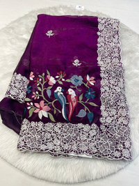 Face Silk Bird Threadwork Saree