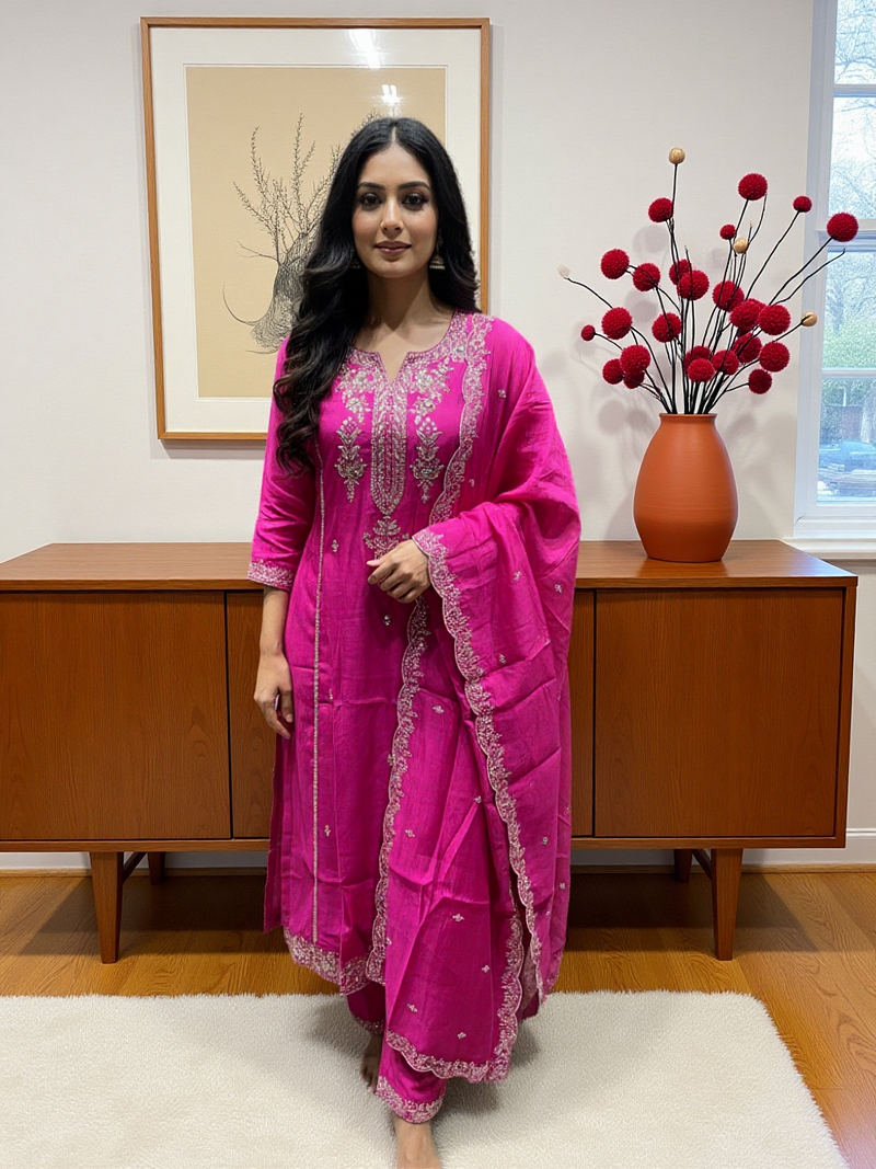 Fuchsia Pink Chudidar Kali