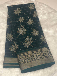 Violet Georgette Crepe Saree with Gold Zari Check