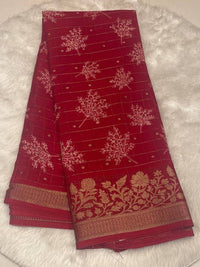 Violet Georgette Crepe Saree with Gold Zari Check