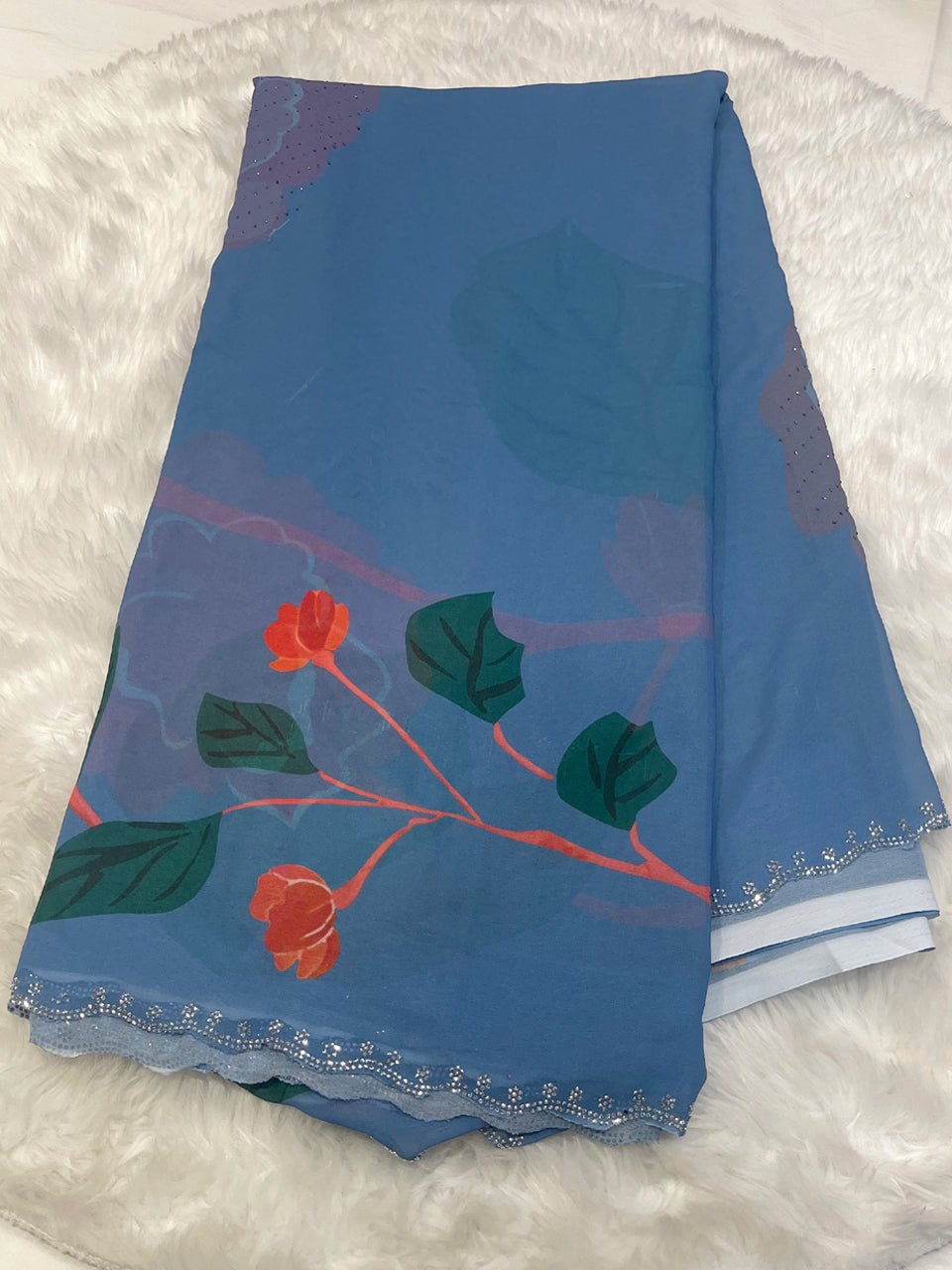 Sage Floral Digital Print Georgette Saree