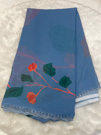 Sage Floral Digital Print Georgette Saree