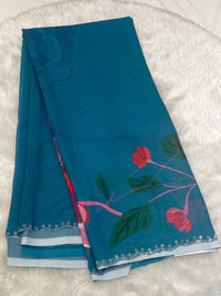 Sage Floral Digital Print Georgette Saree