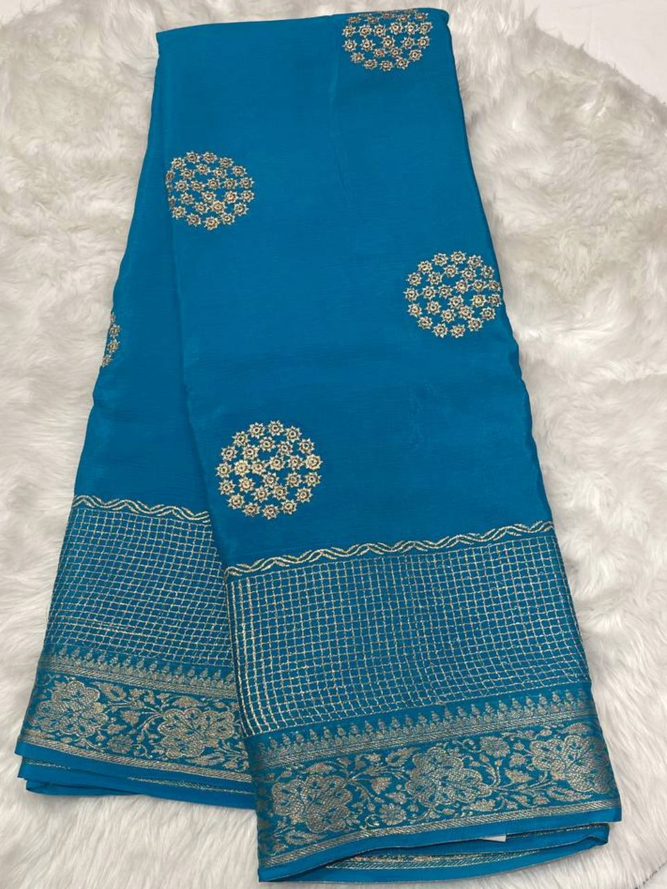 Gold Zari Georgette Crape Saree