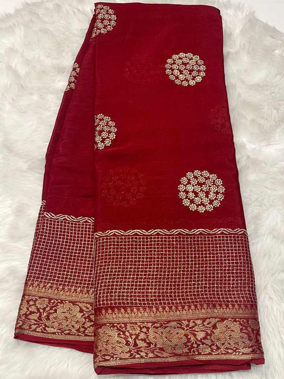 Gold Zari Georgette Crape Saree