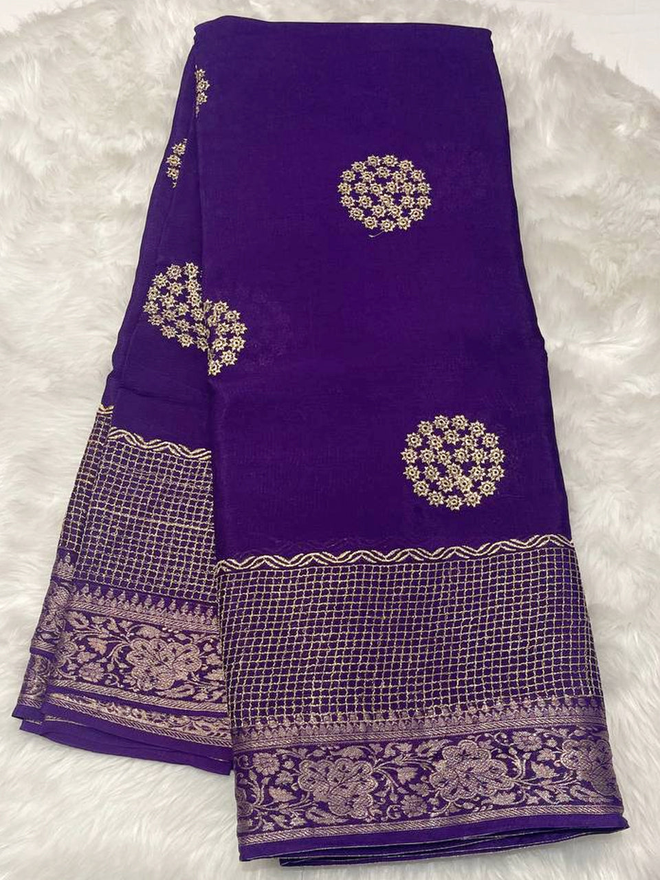 Gold Zari Georgette Crape Saree