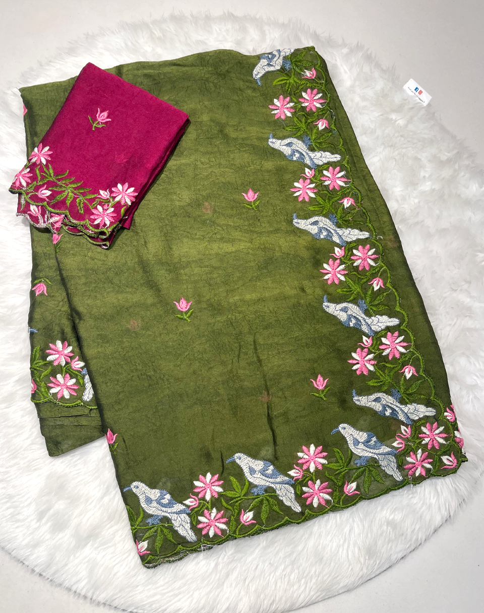 Crushing Georgette Silk Saree