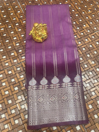 Purple Chiniya Fancy Silk Saree with traditional standing zari design and contrast antique border.