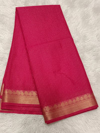 Rani pink millennium georgette saree with vertical zari stripes and gold leaf border