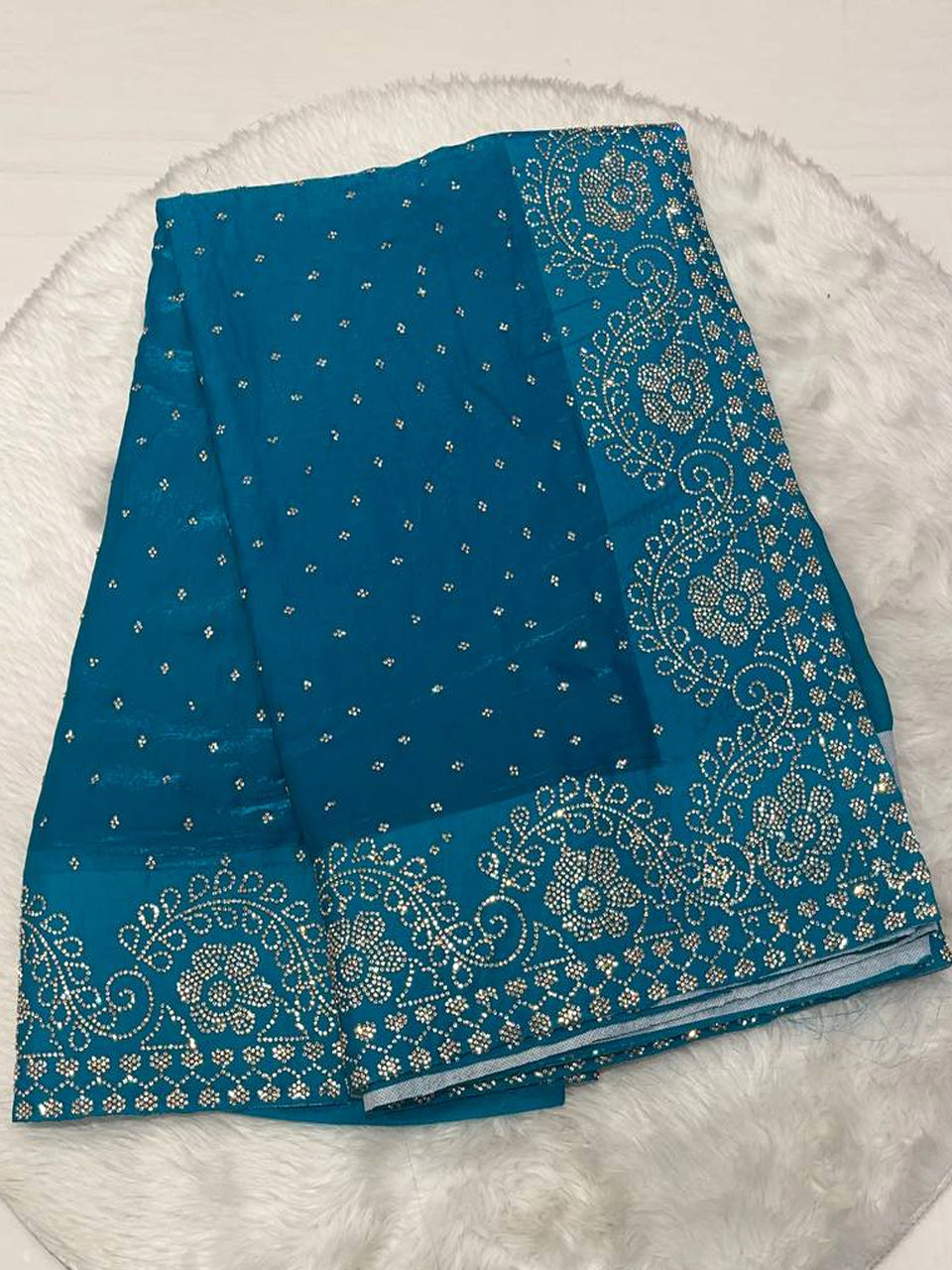 Mushroom Silk Kundan Work Saree