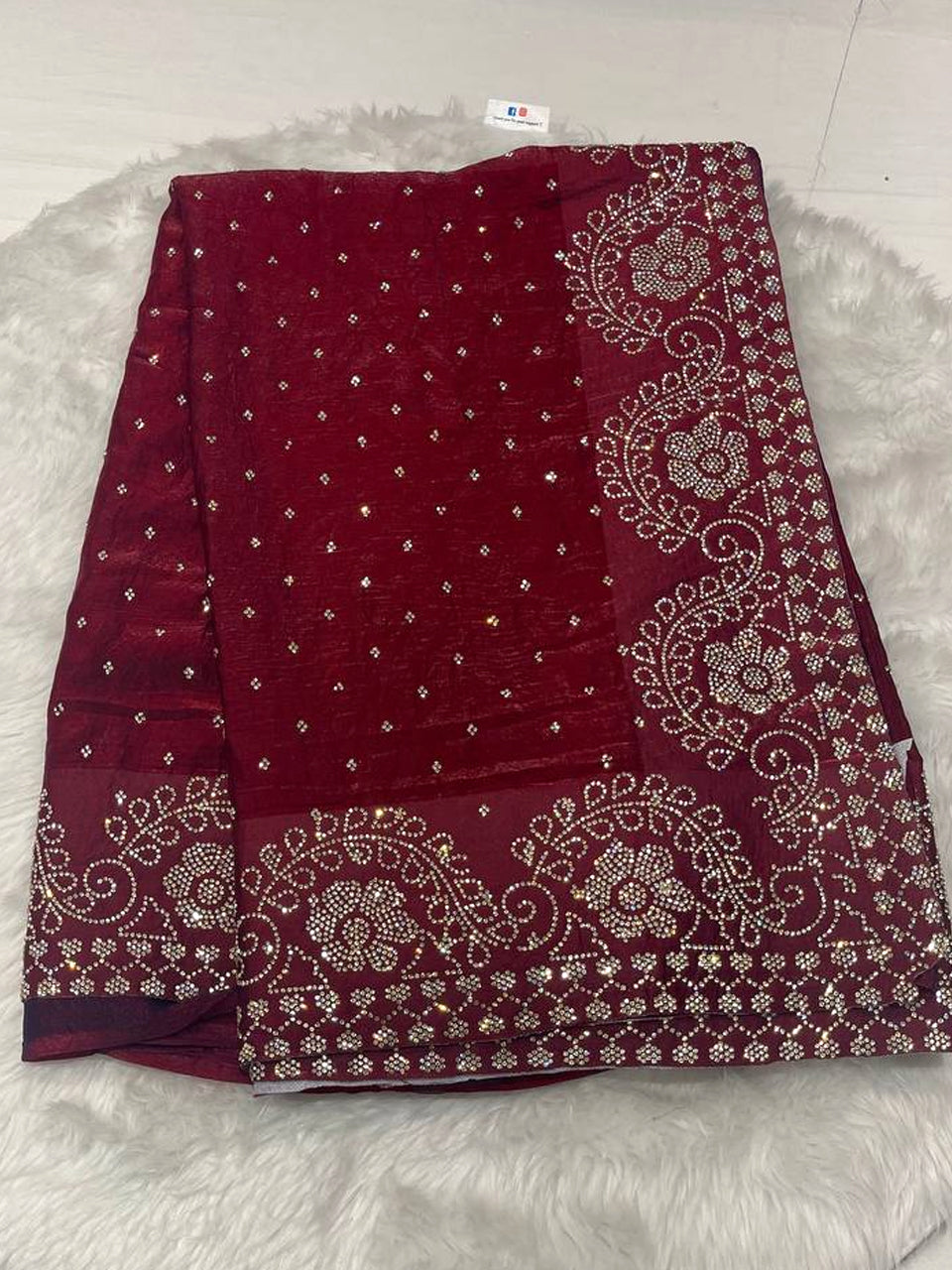 Mushroom Silk Kundan Work Saree