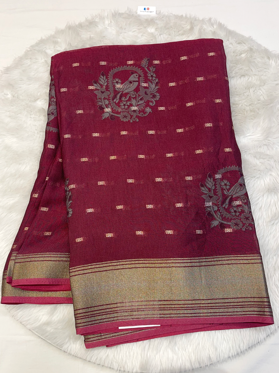 Elegant Maroon Peacock Silk Buta Saree