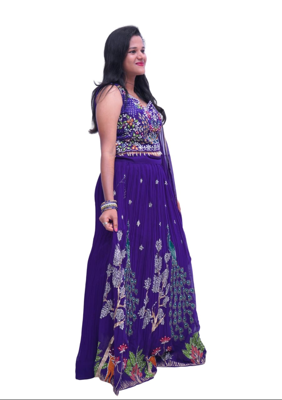 Violet Satin Blend Floral Crop Top Set