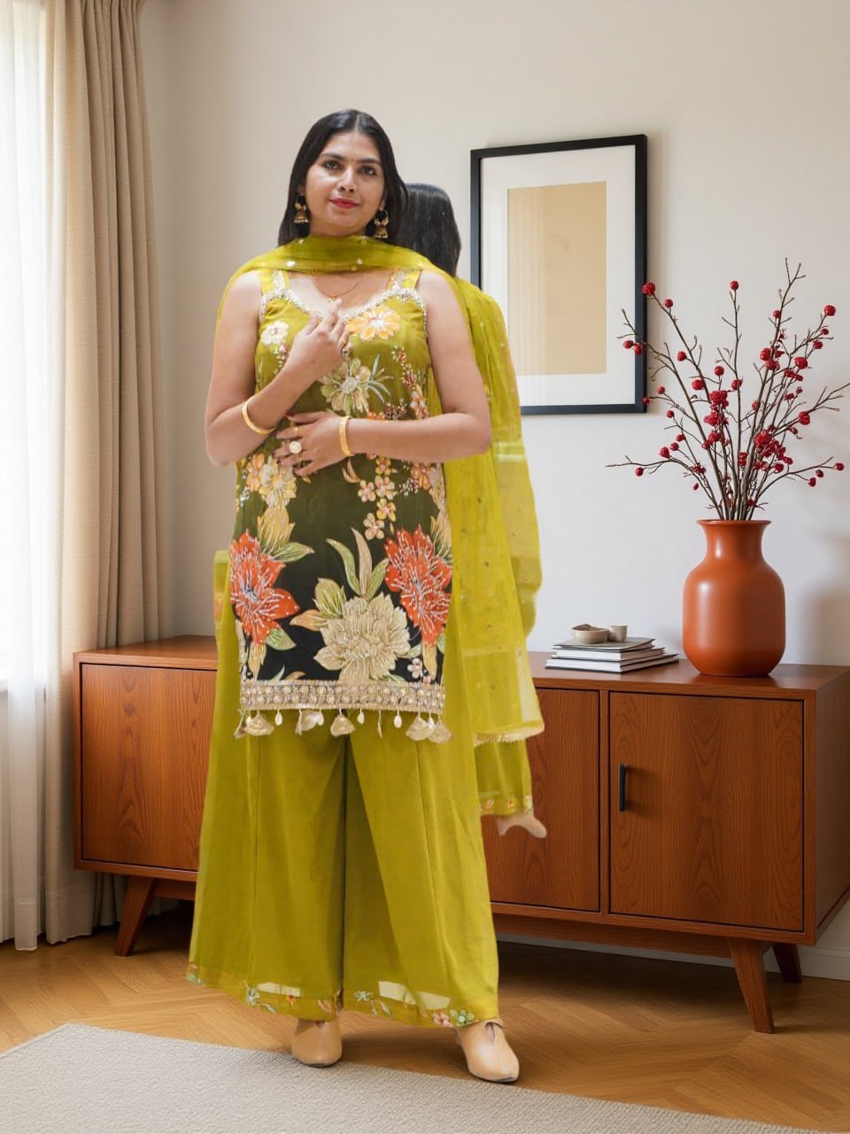 Lime Green Floral Palazzo Set