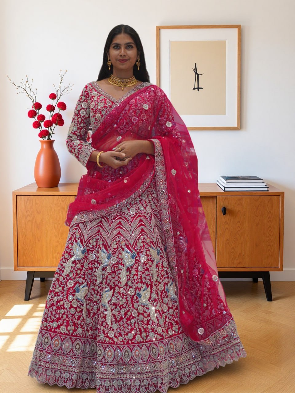 Royal Pink Peacock Lehenga