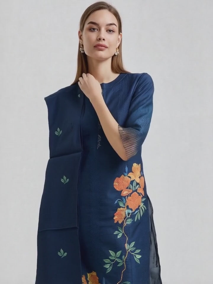 Navy Blue 3 Pcs Bottom Dupatta Set
