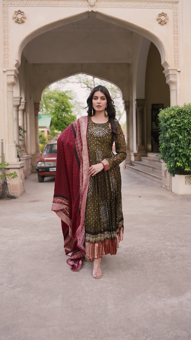 Army green raw silk chudidar kali