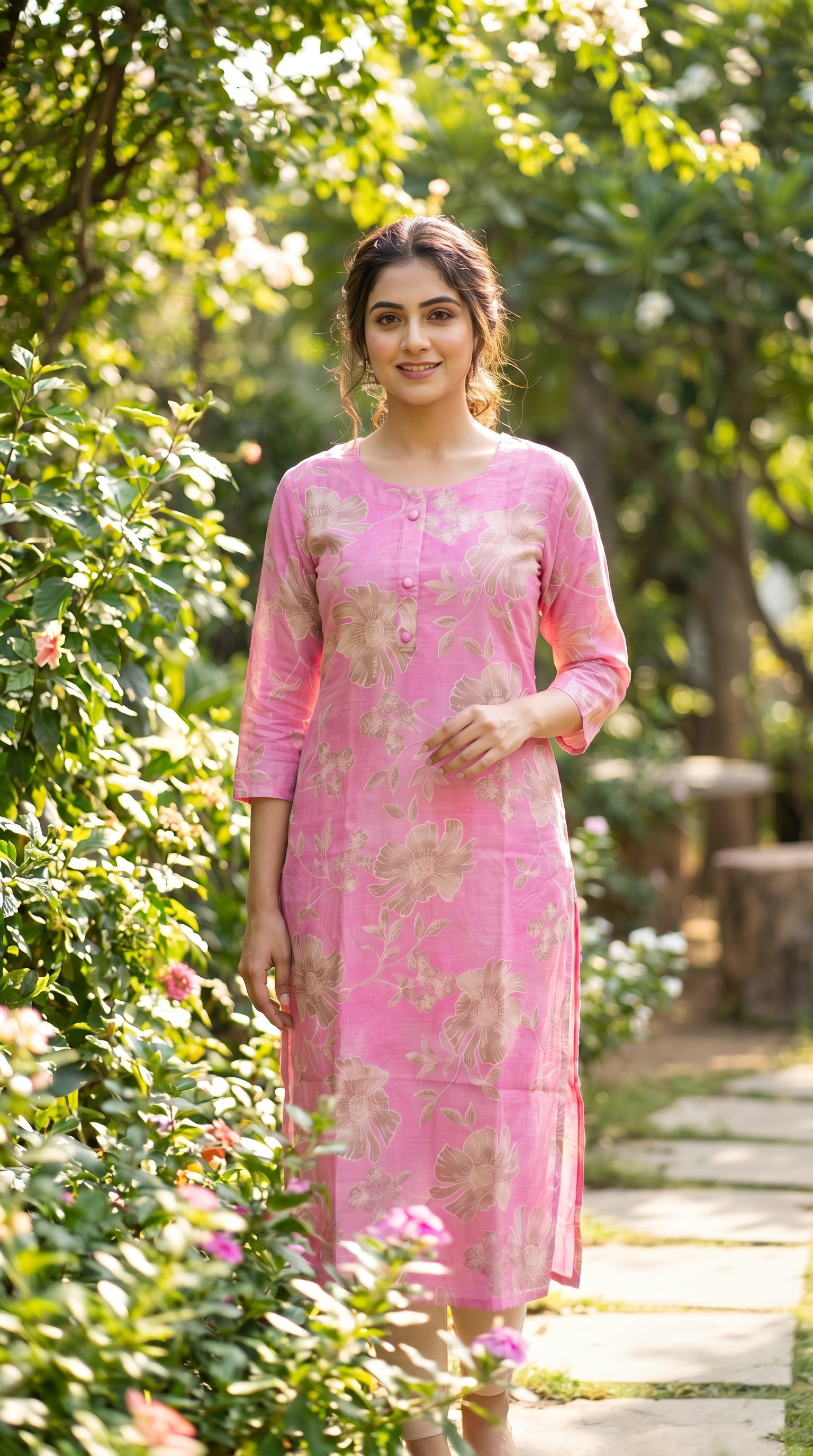pink floral print kurti