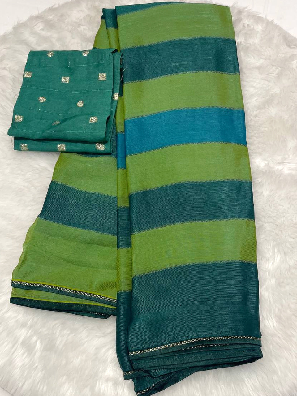 Stripes Double Colour Chiffon Silk Saree
