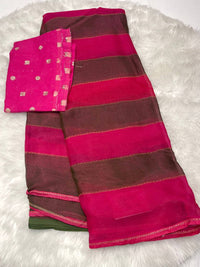 Stripes Double Colour Chiffon Silk Saree