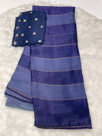 Stripes Double Colour Chiffon Silk Saree