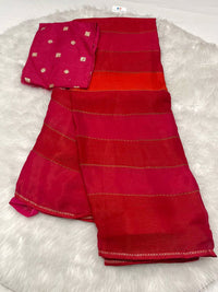 Stripes Double Colour Chiffon Silk Saree