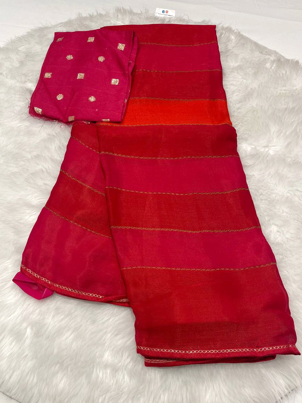 Stripes Double Colour Chiffon Silk Saree