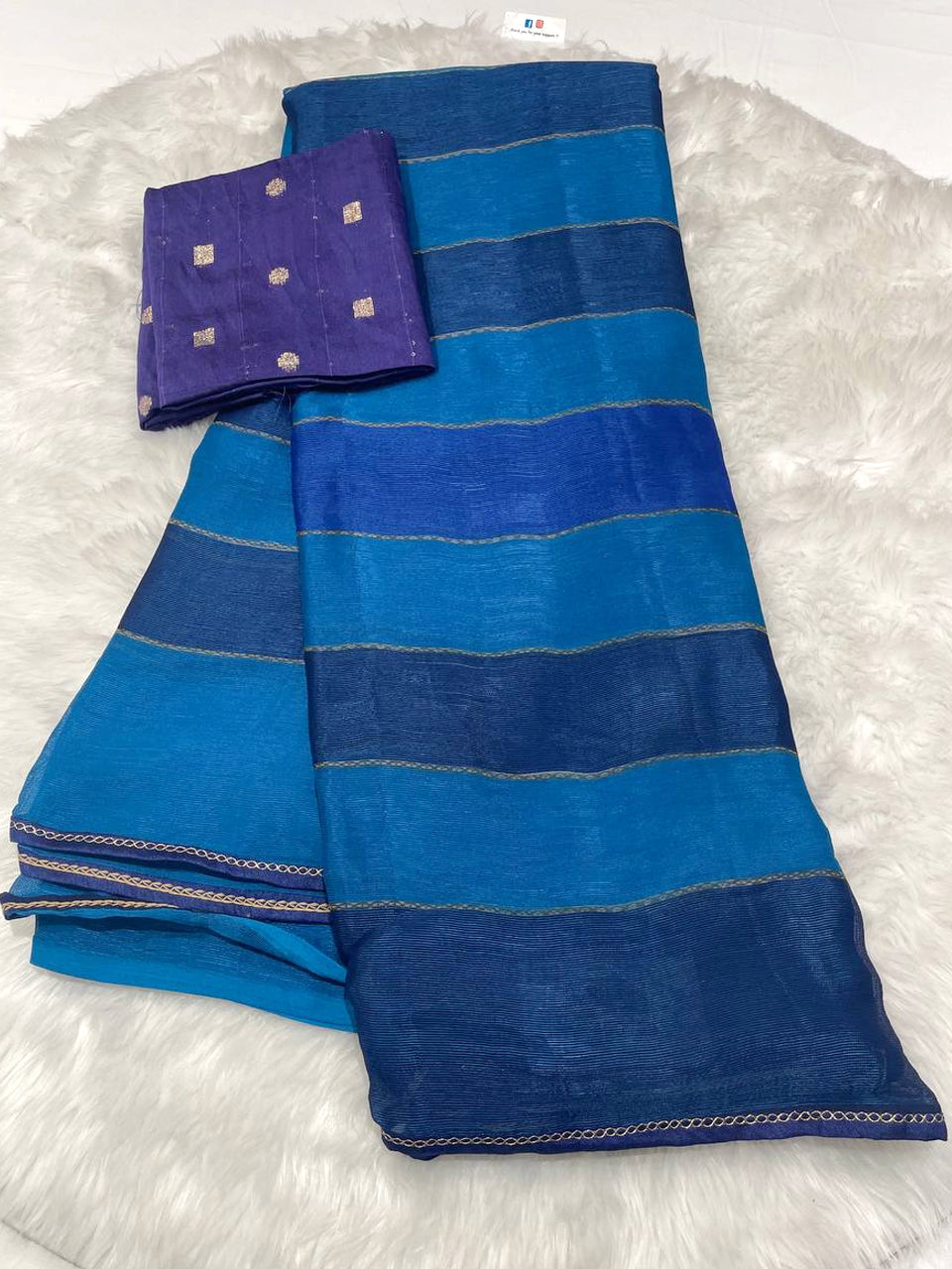Stripes Double Colour Chiffon Silk Saree