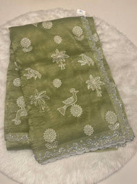 Space silk Garden Thread Work Saree