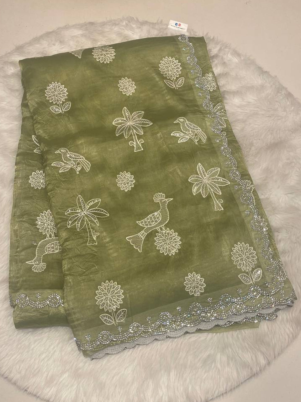 Space silk Garden Thread Work Saree