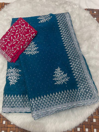 Space Silk Silver Cut Work Saree