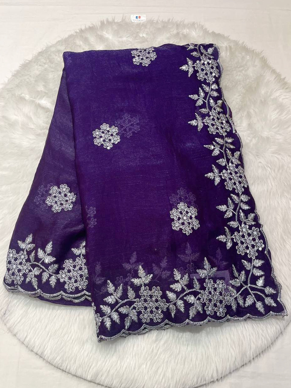 Silver Cut Work Space Silk Saree