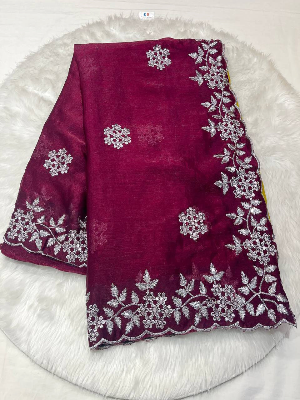 Silver Cut Work Space Silk Saree