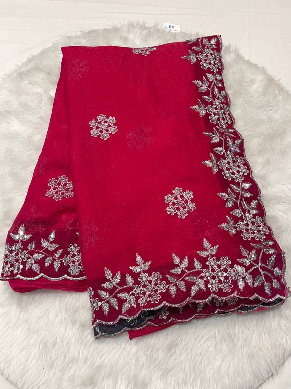 Silver Cut Work Space Silk Saree