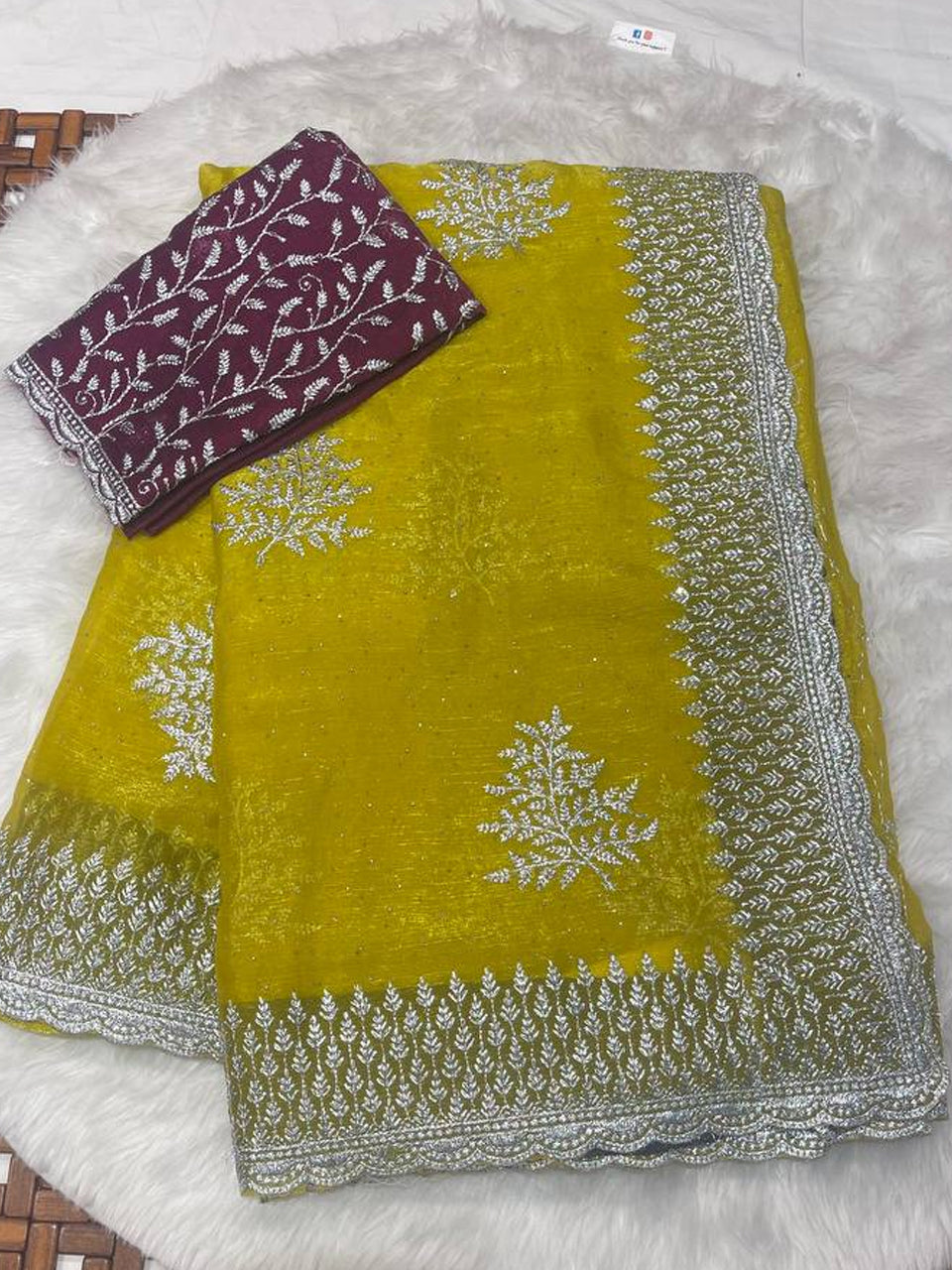 Space Silk Silver Cut Work Saree