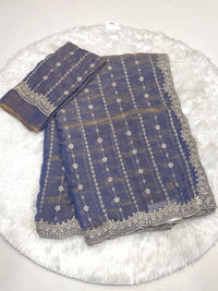 Teal Blue Space Silk Saree